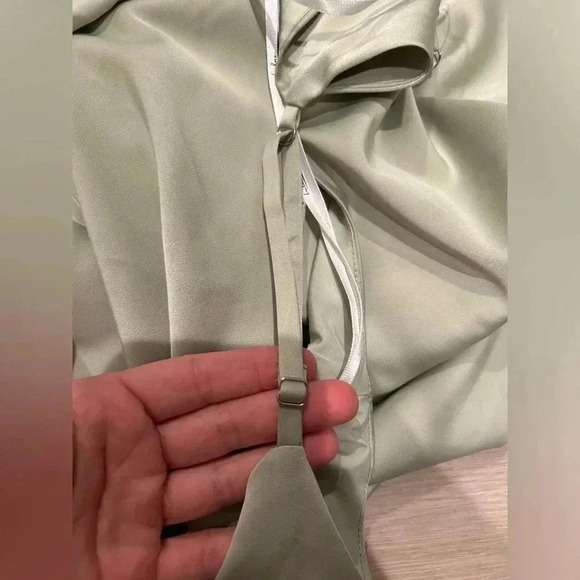 NWT LULU’S What a Stunner Sage Green Satin Asymmetrical
Mini Dress / Size Medium - Picture 7 of 9